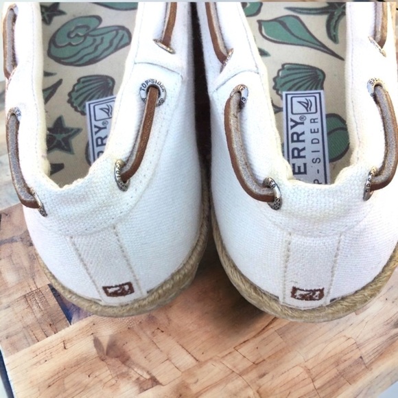 SPERRY Top Sider Slip On Loafer Natural Canvas Deck Shoes 7.5 - Picture 6 of 10